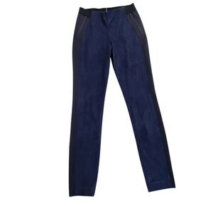 Eli Tahari navy/black faux suede pull on leggings zipper pockets panels small
